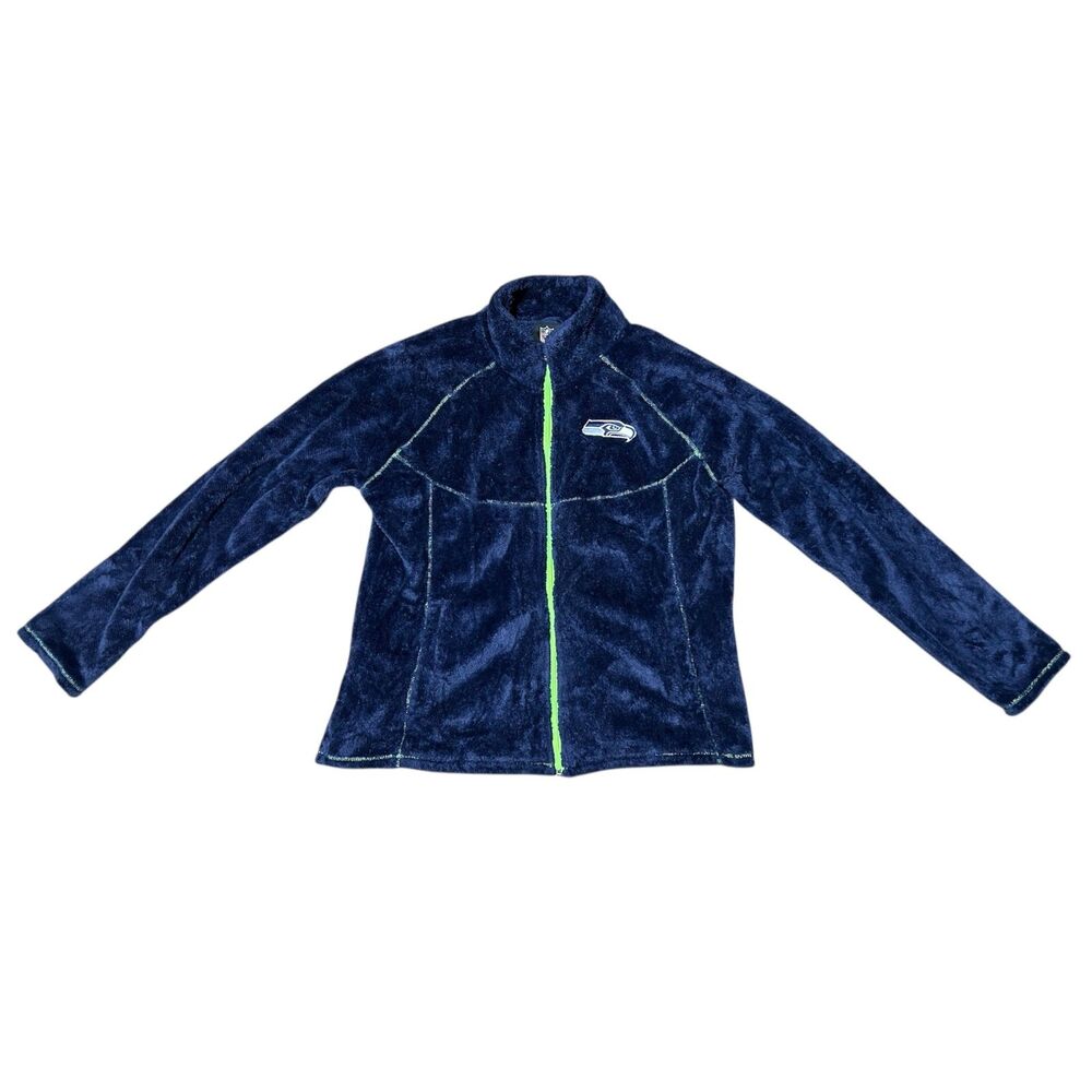 NFL Seattle Seahawks, Full Zip Up Fleece Sweater, Blue & Green, XL, Used